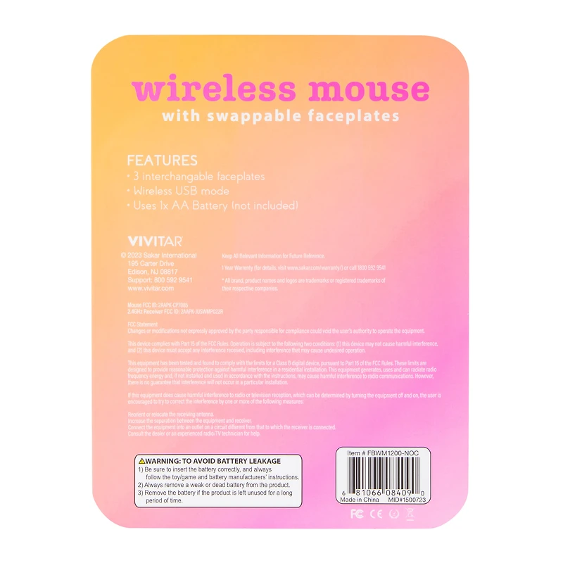 Wireless Mouse With Swappable Faceplates