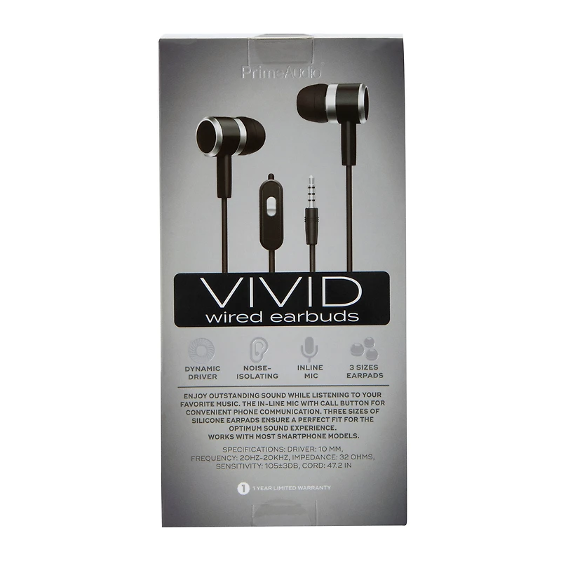 Noise-Isolating Vivid Wired Earbuds With Mic