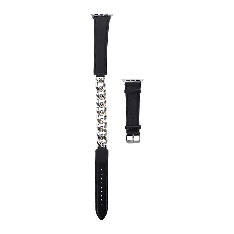 Faux Leather & Chain Double Wrap Strap For Apple Watch®
