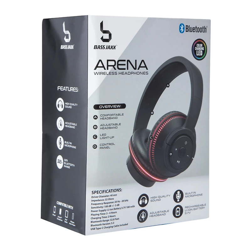 Arena Wireless Headphones With Color-Changing Led