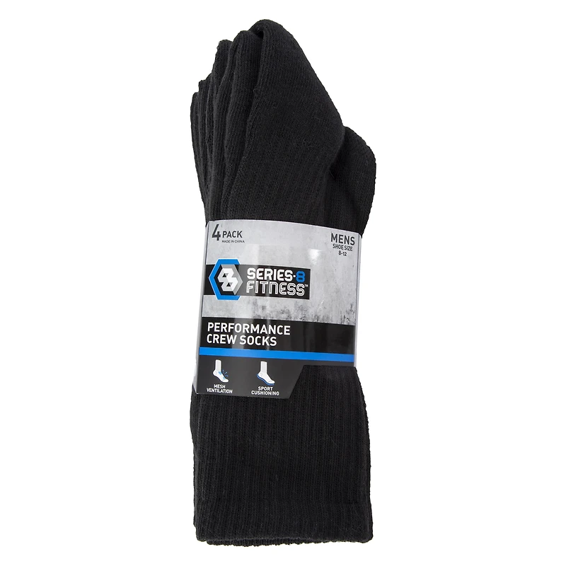 Series-8 Fitness™ Mens Black Performance Crew Socks 4-Pack