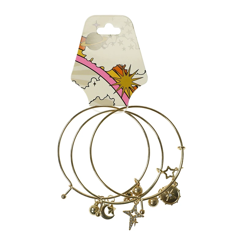 Celestial Bangle Charm Bracelets 3-Piece Set