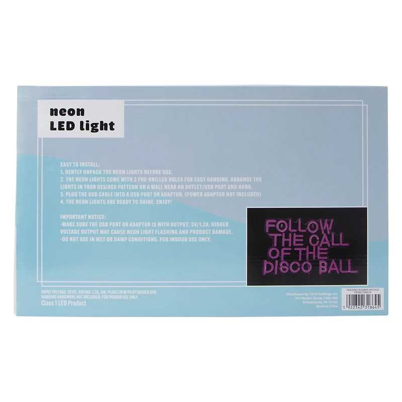 Follow Disco Ball Neon LED Light 16in x 9.8in