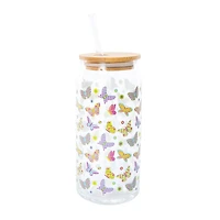 Pattern Glass Bottle With Lid & Straw 20oz