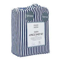 Queen Size 4-Piece Sheet Set - Navy Stripe