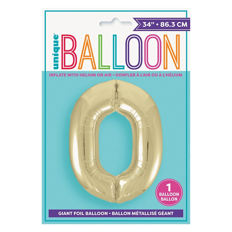 INFLATED Giant Gold Foil Number Balloon 34in