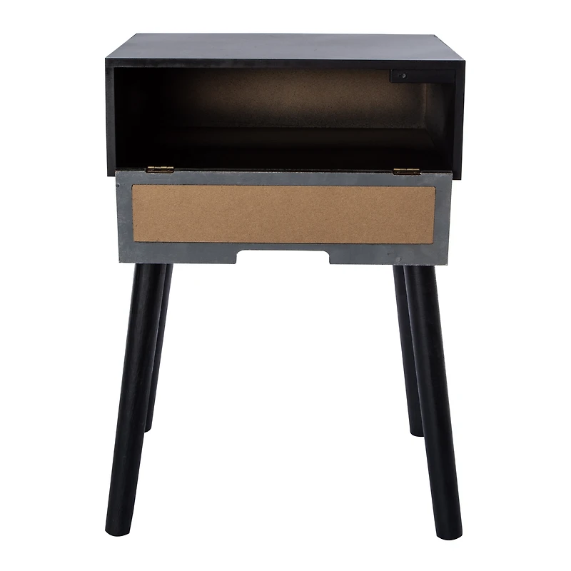 Wooden Side Table With Rattan Cane Accent 20in x 13.58in
