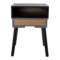 Wooden Side Table With Rattan Cane Accent 20in x 13.58in