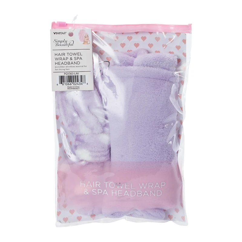 Vivitar® Hair Towel Wrap & Spa Headband Set 2-Pack