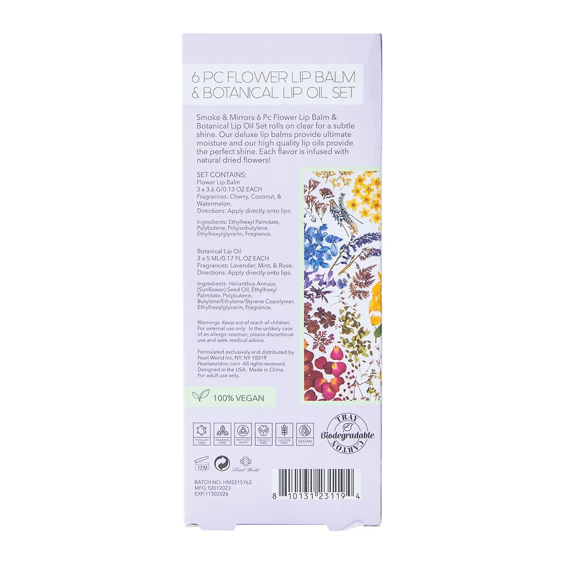 Smoke & Mirrors Flower Lip Balm & Botanical Lip Oil Set 6-Piece
