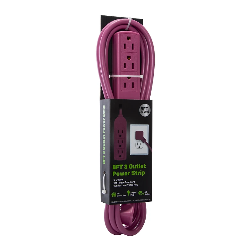 8ft Power Strip With 3 Outlets