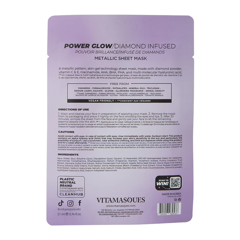 Vitamasques Power Glow Diamond Infused Metallic Sheet Mask 0.74oz