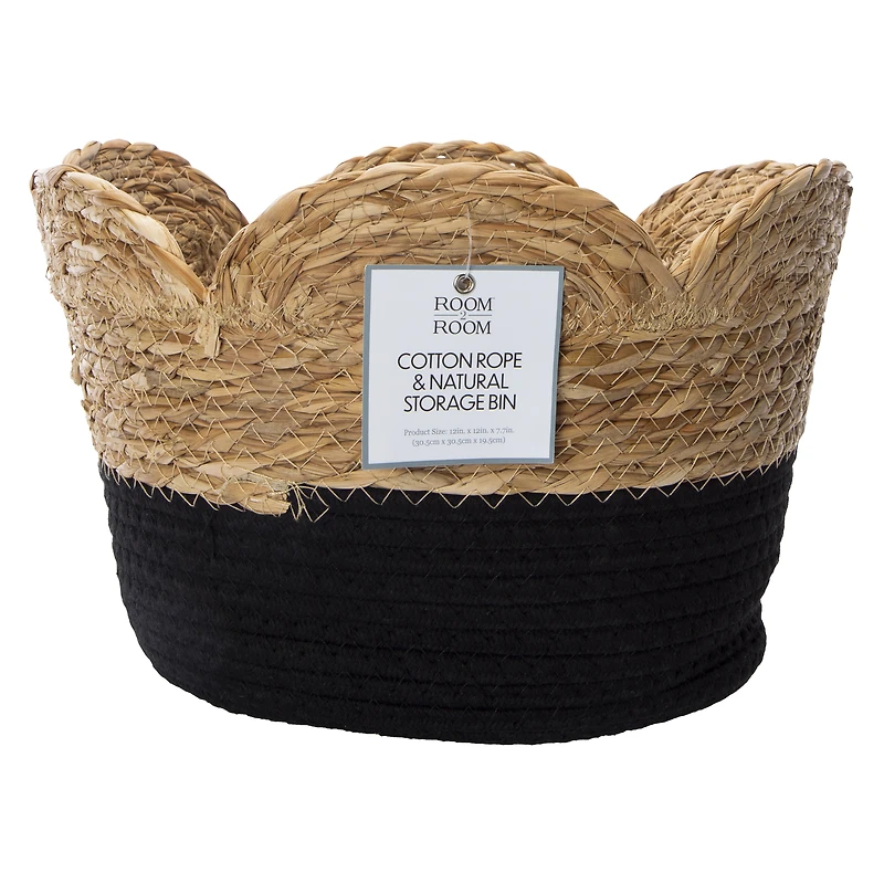 Scalloped Edge Cotton Rope & Natural Storage Bin 12in x 7.7in