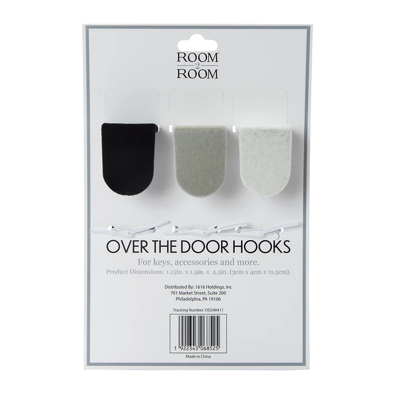 Flocked Over The Door Hooks 3-Count