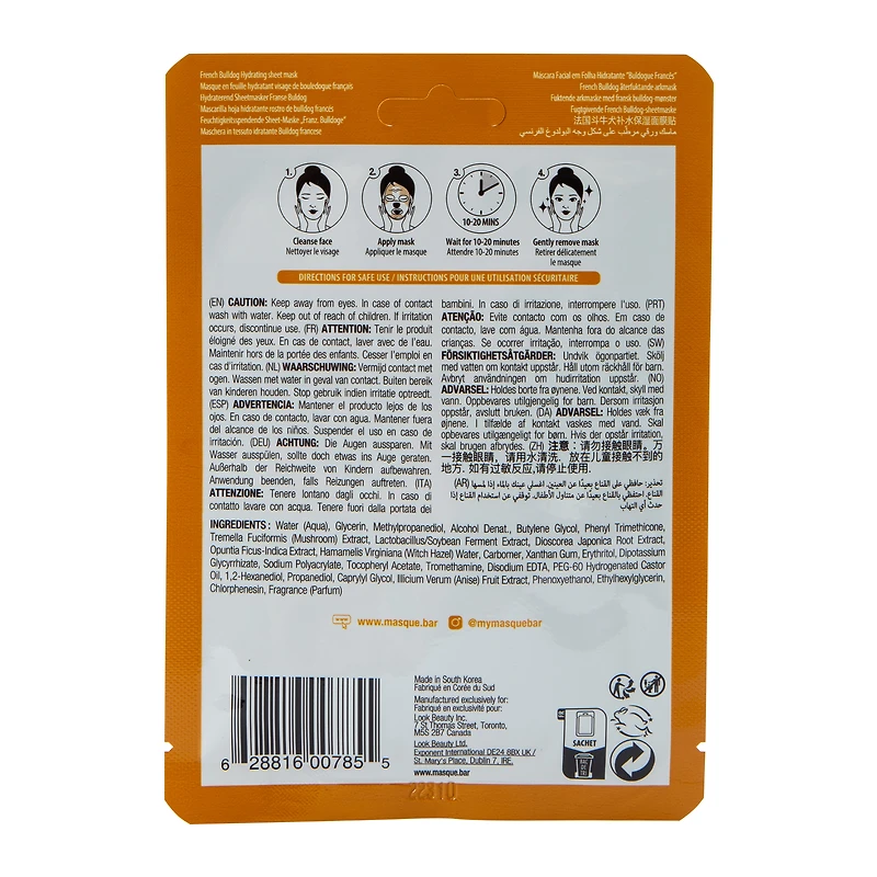 Masque Bar™ Pretty Animalz French Bulldog Sheet Mask 0.71oz