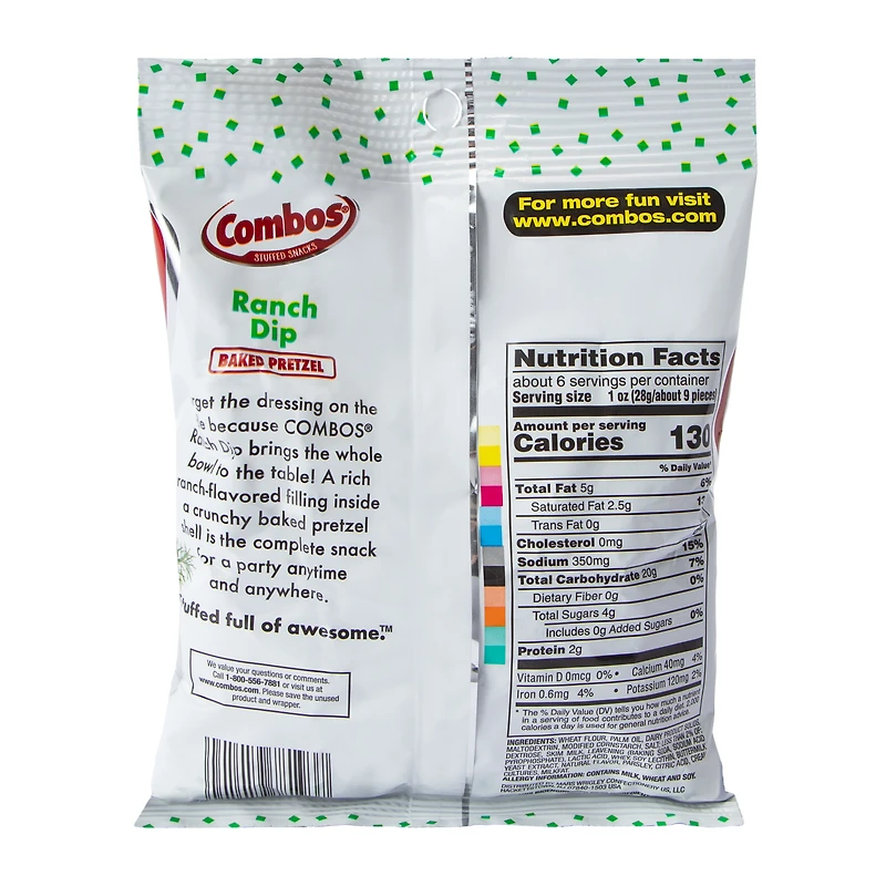 Combos® Ranch Dip Baked Pretzel Stuffed Snacks 6.3oz