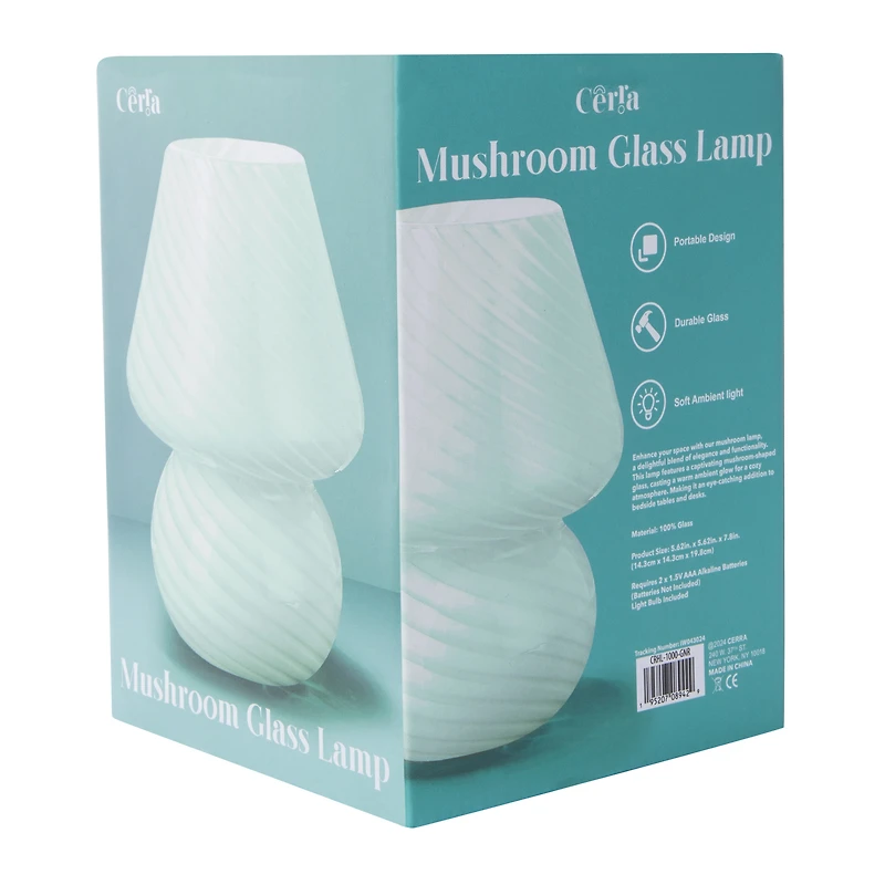 Striped Mushroom Glass Lamp 5.62in x 7.8in
