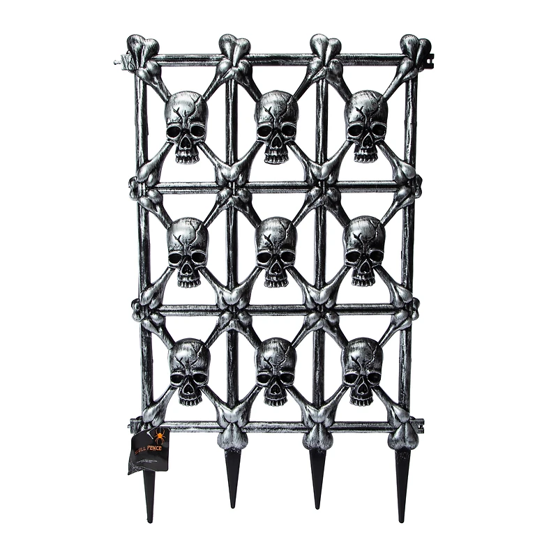 Skull Fence Halloween Decor 28.74in x 17.32in