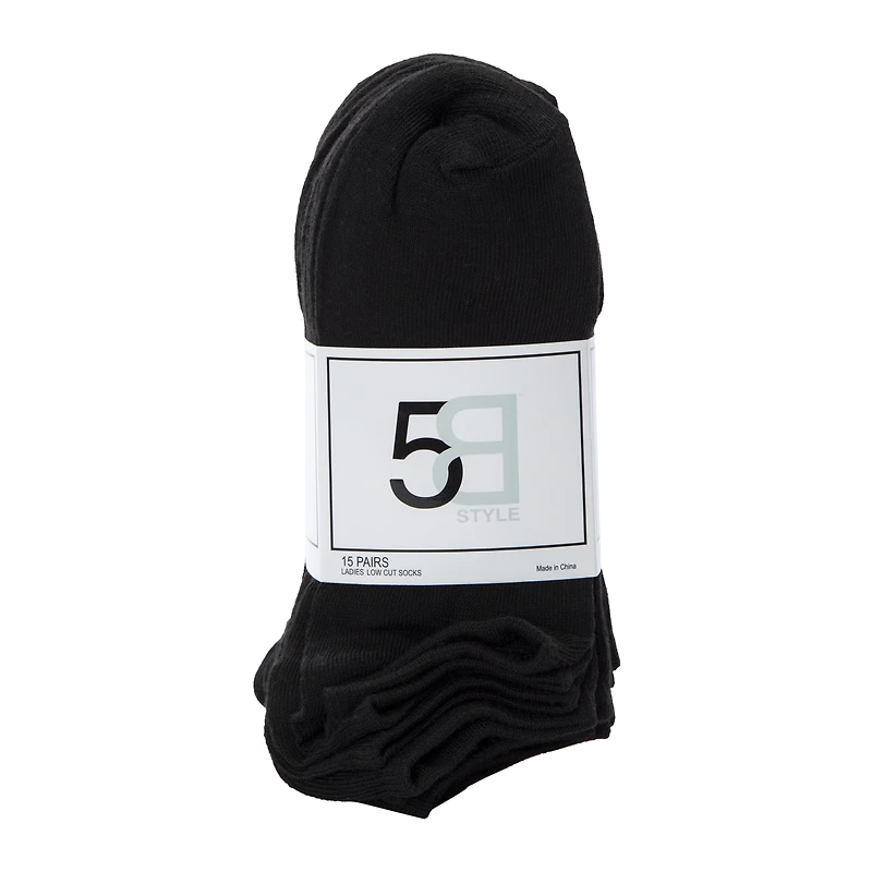 Ladies Solid Black Low Cut Socks 15-Pack