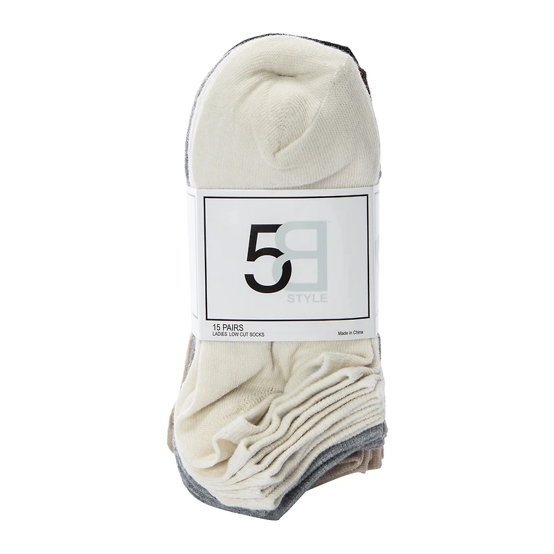 Ladies Solid Neutrals No-Show Socks 15-Pack