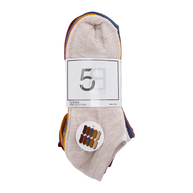 Ladies Assorted Textured Low-Cut Socks 10-Pack
