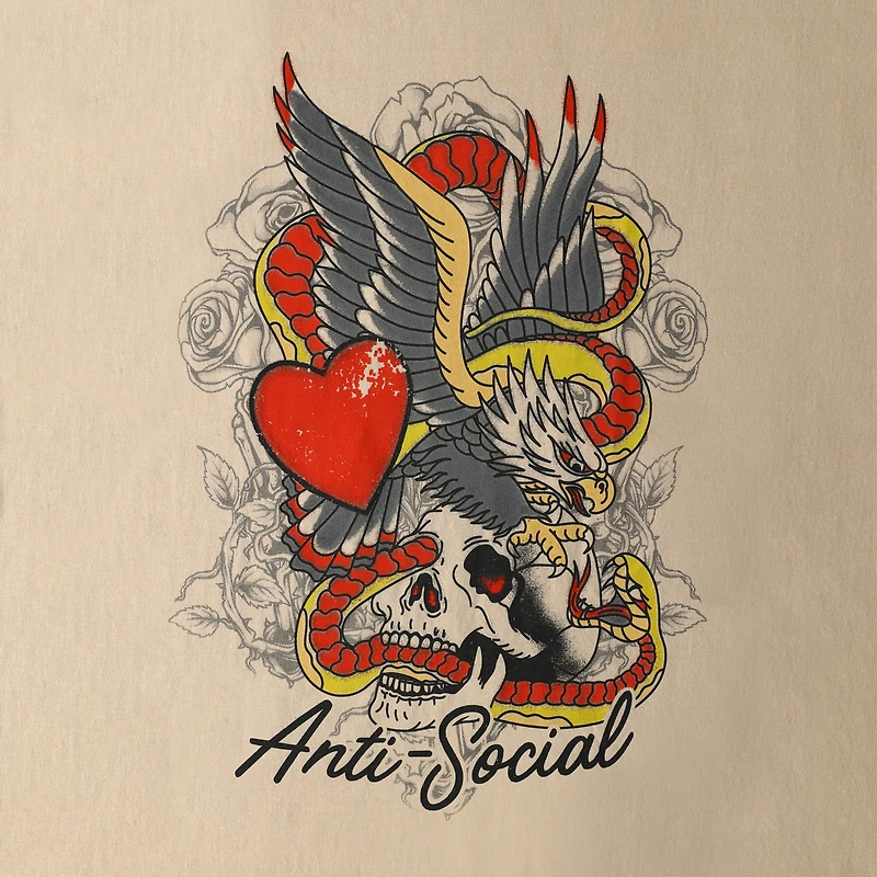 'Anti-Social' Heart & Skull Graphic Tee