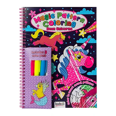 Magic Pattern Neon Unicorns Coloring Book Kit
