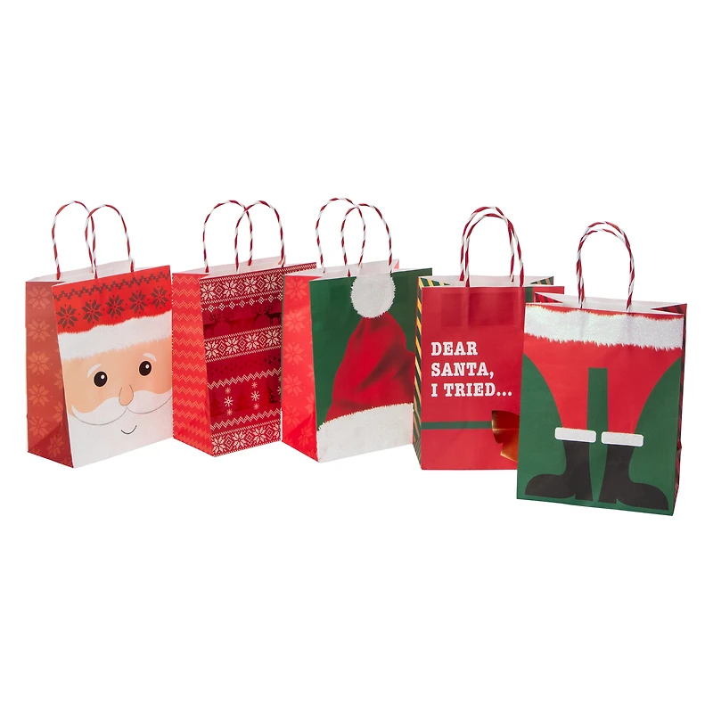 Medium Christmas Kraft Bags 5-Count