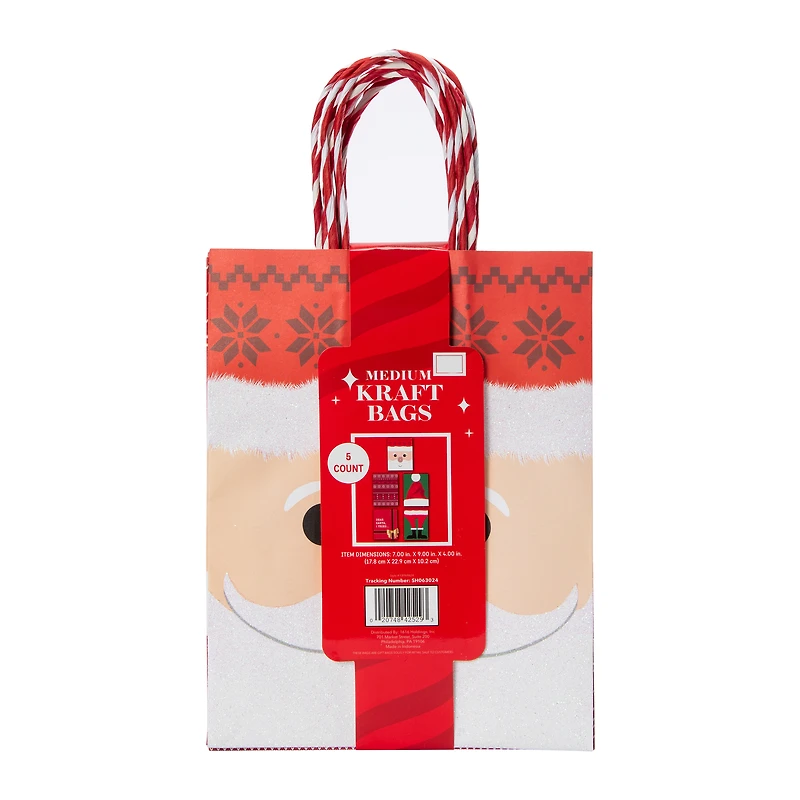 Medium Christmas Kraft Bags 5-Count