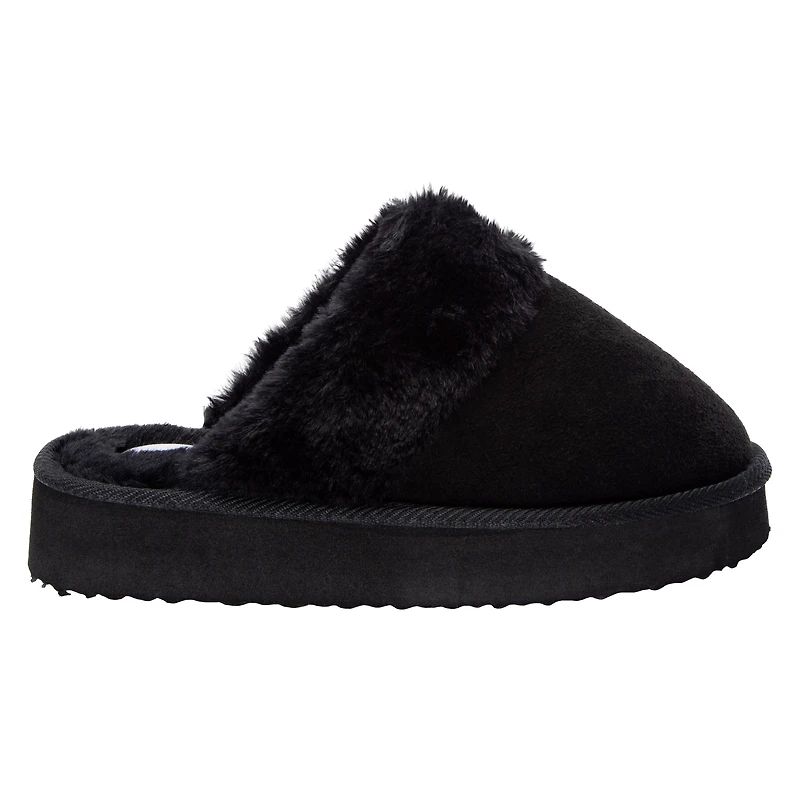 Ladies Faux Fur-Lined Platform Mule Slippers