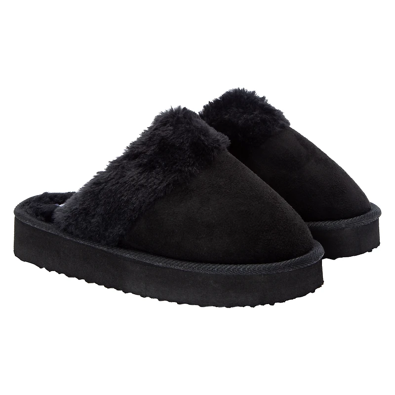 Ladies Faux Fur-Lined Platform Mule Slippers