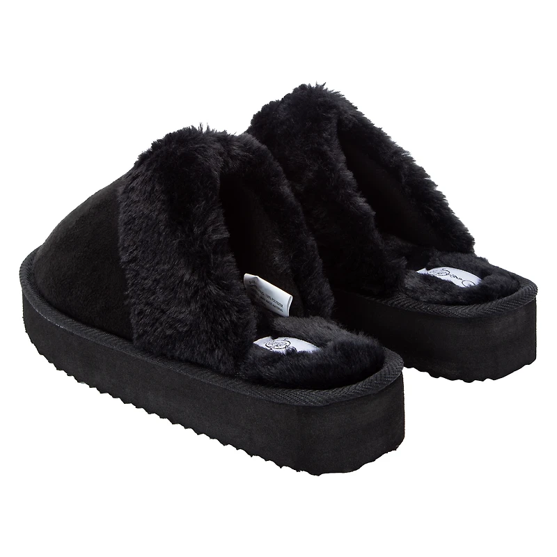 Ladies Faux Fur-Lined Platform Mule Slippers
