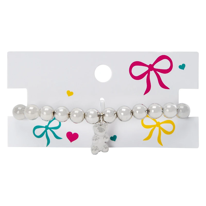 Silver Beaded Bear Bracelet