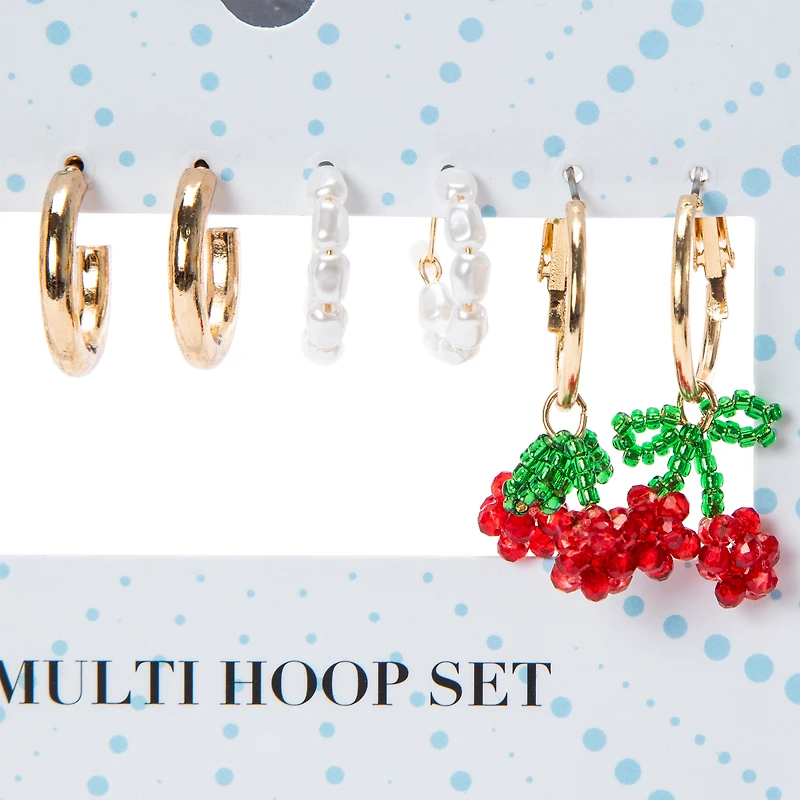 Pearly & Cherry Multi-Hoop Earring Set 4-Pack