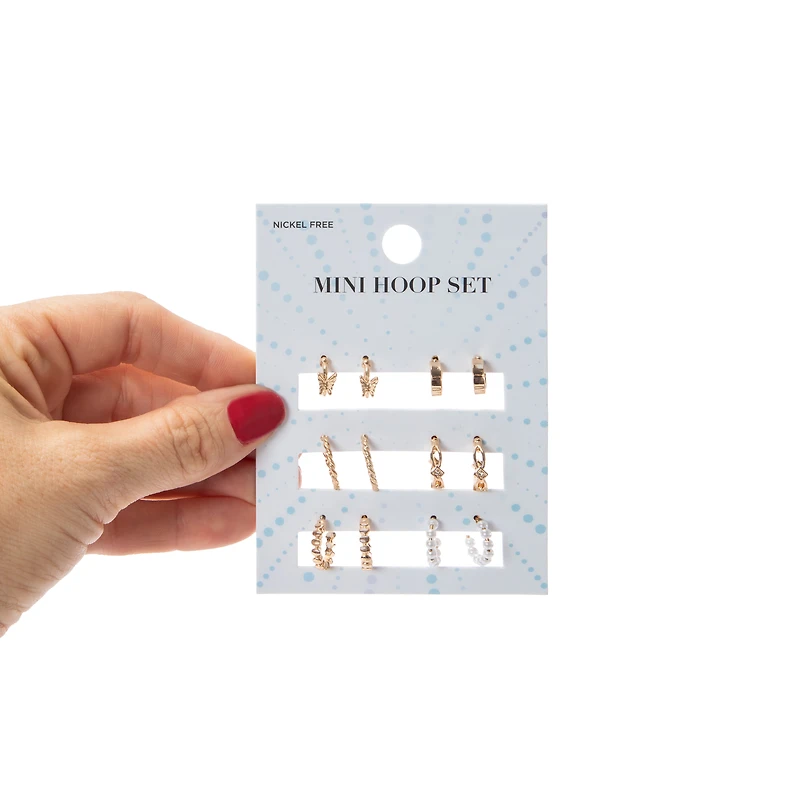 Mini Hoop Earrings Set, 6 Pairs