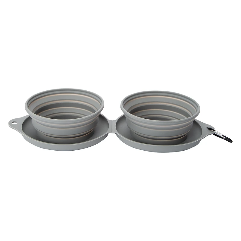 Collapsible Silicone Double Diner Travel Pet Bowls