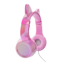 LED Light-Up Panda Ear Wired Headphones With Mic