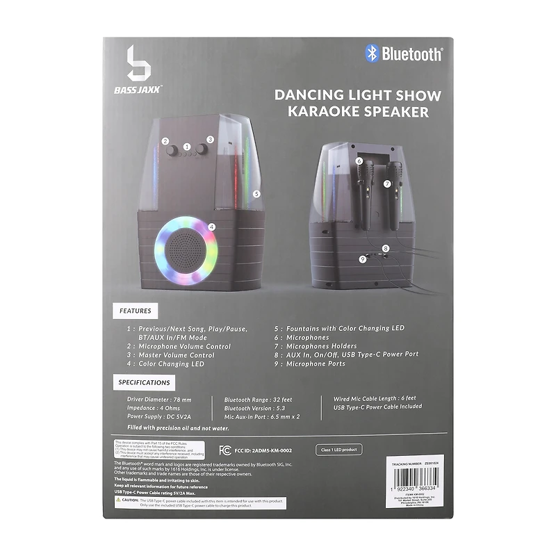 Bass Jaxx™ Dancing Light Show Karaoke Bluetooth® Speaker