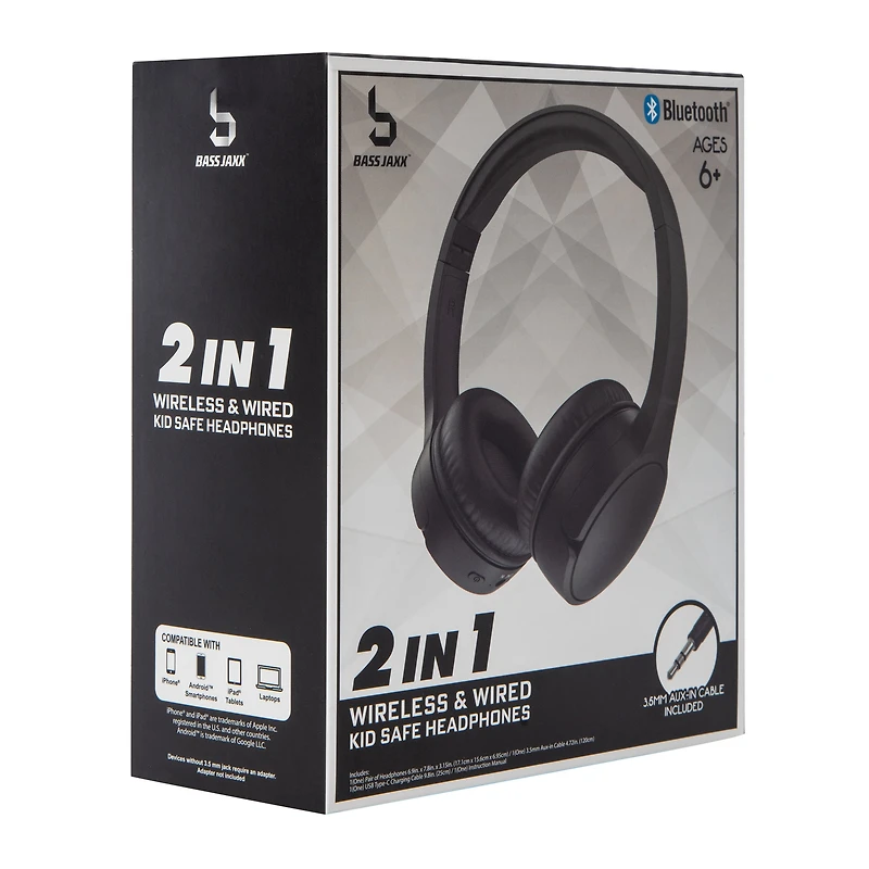 2-in-1 Wireless & Wired Bluetooth® Kid-Safe Headphones With Mic