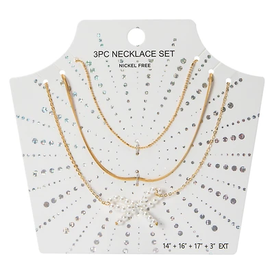 Bow Pearl Necklace Set 3-Piece