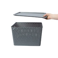 Large Plastic Weave Bin With Lid
