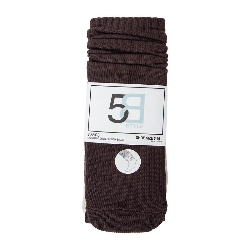 Ladies Mid Crew Slouch Socks 2-Pairs