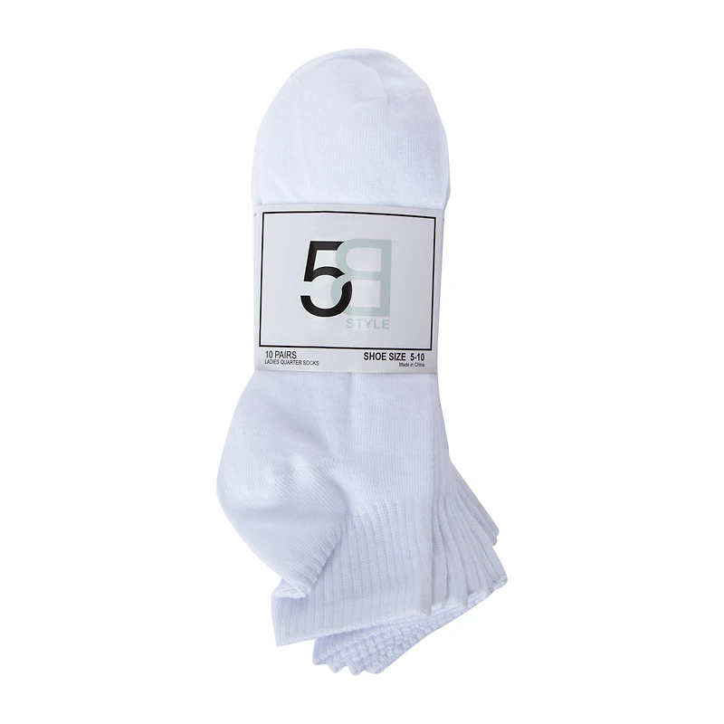 Ladies White Quarter Socks 10-Pack