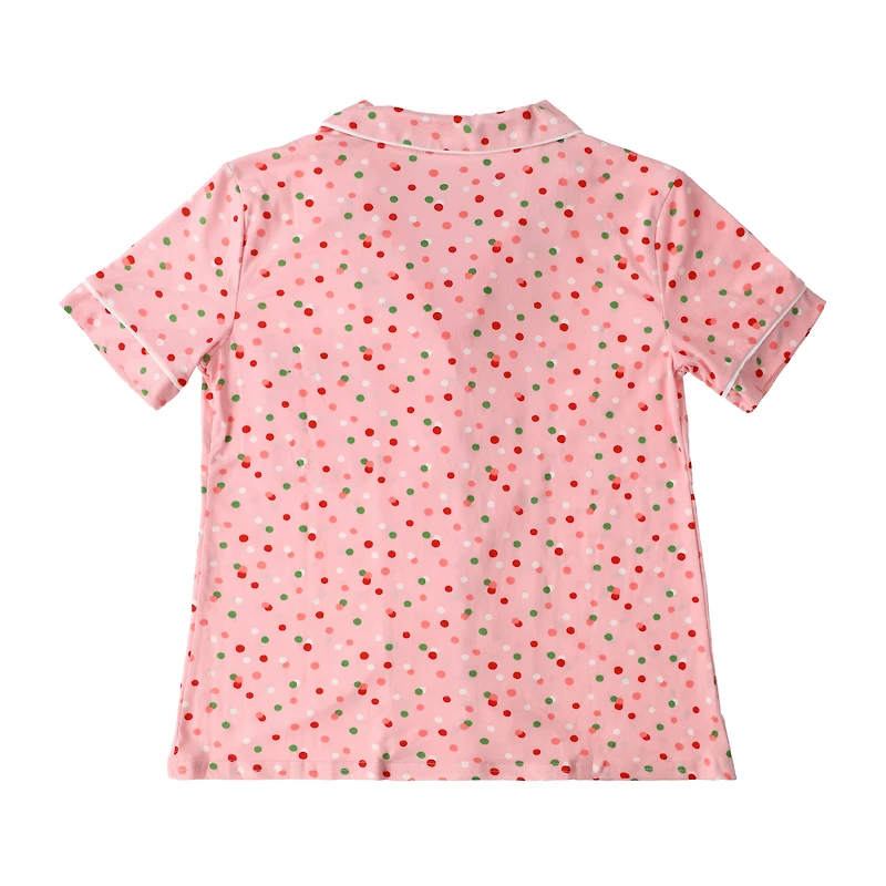 Juniors Notch Collar Printed Top