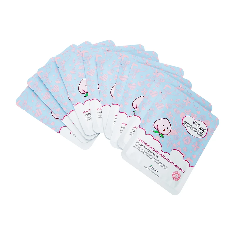 Esfolio Hyaluronic Acid With Peach Essence Mask Sheet 10-Count