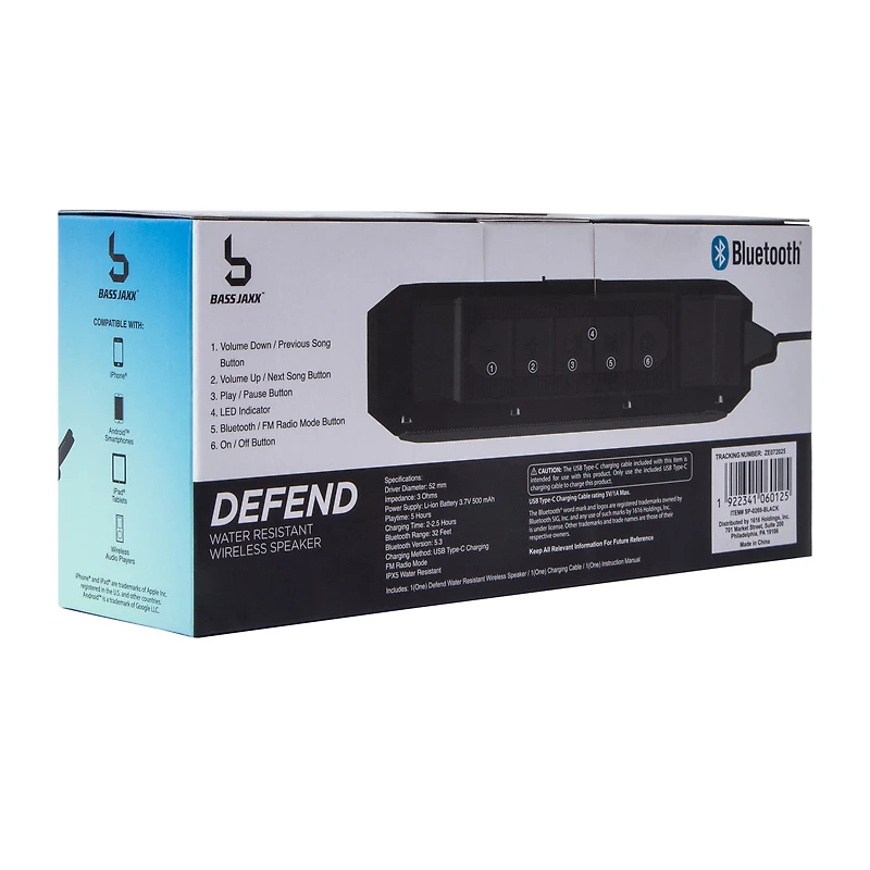 Bass Jaxx™ Defend Water Resistant Wireless Speaker