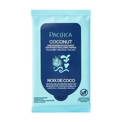 Pacifica Coconut Underarm Deodorant Odor Neutralizing Wipes 10-Count