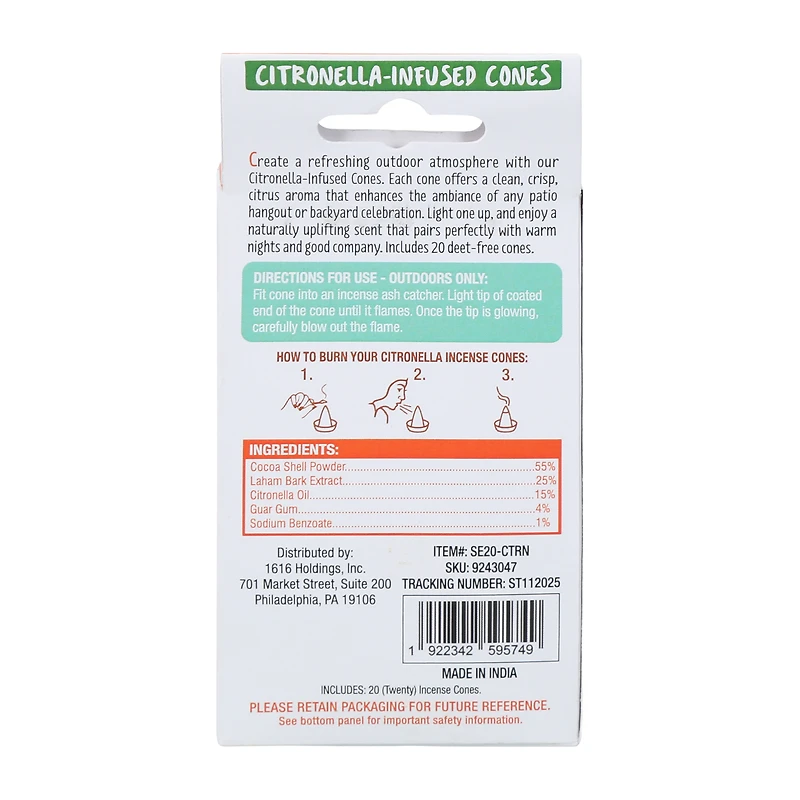 Citronella Infused Incense Cones 20-Pack