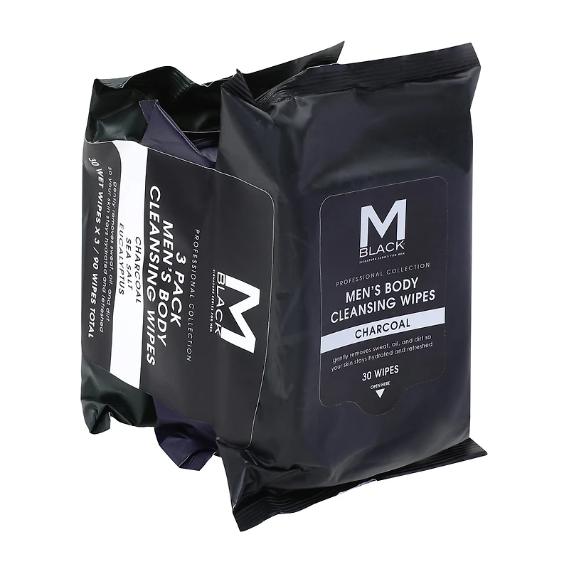 M Black™ Men's Body Cleansing Wipes 3-Pack