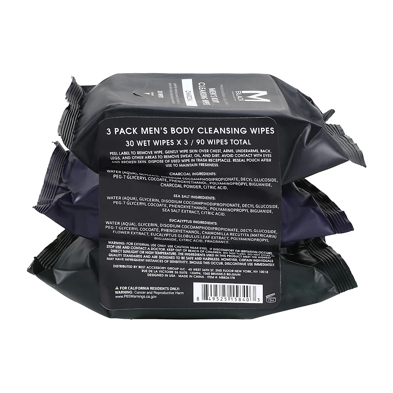 M Black™ Men's Body Cleansing Wipes 3-Pack